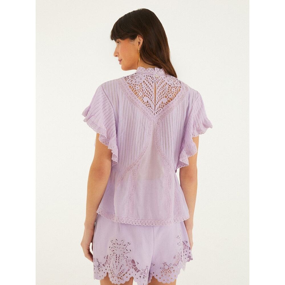 Farm Rio Lilac Lace Ruffled Blouse S - Picture 4 of 8